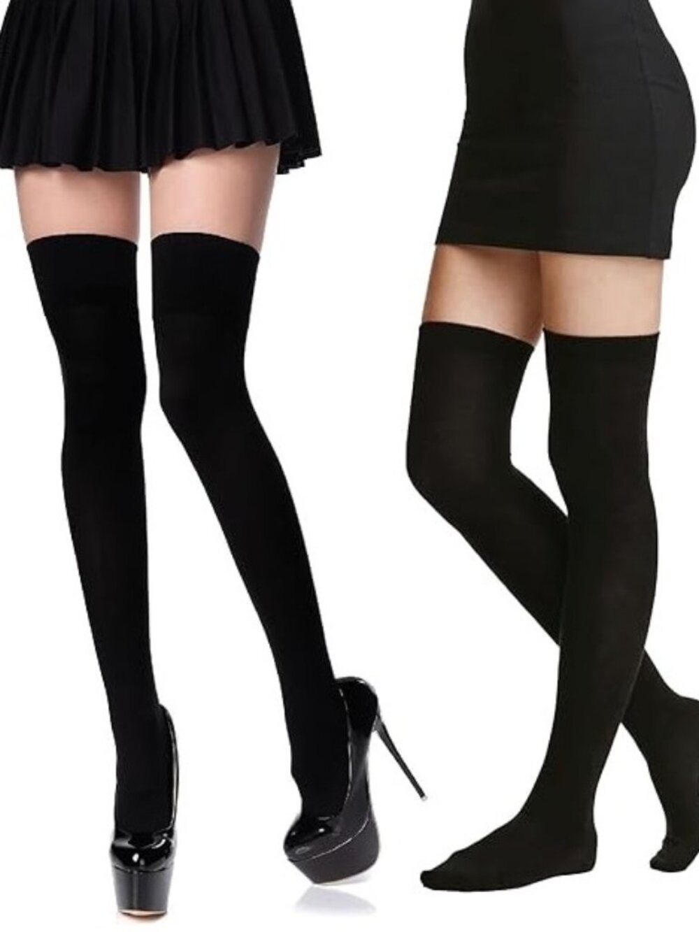 Women 2 Pairs Thigh High Socks - Extra Long Soft & Stretchy Cotton Stockings